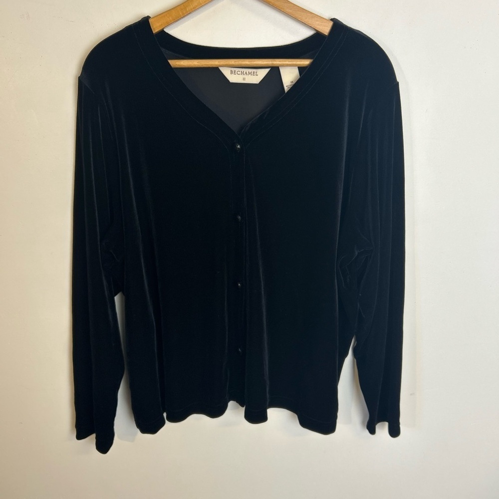 NWT Deadstock Bechamel Black Button Down Velvet Women's Top Blouse plus Size 1X